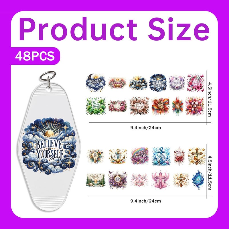 CHNVICK 48PCS UV DTF Keychain Transfer, Daily Inspirational Quotes UV DTF wrap with Bright Colors and Beautiful Design for Keychain, Laptop, Greeting Card Decoration - Image 2